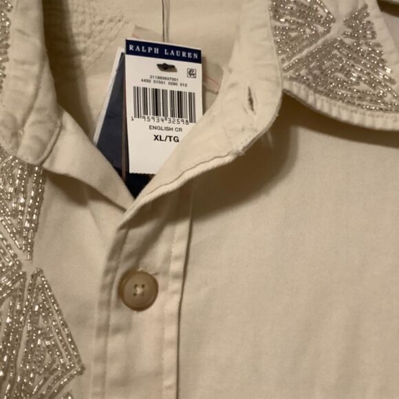 NWT Polo RALPH LAUREN SILVER BEADS EMBROIDERED COTTON SHIRT NEW WITH TAG US XL - Picture 8 of 16